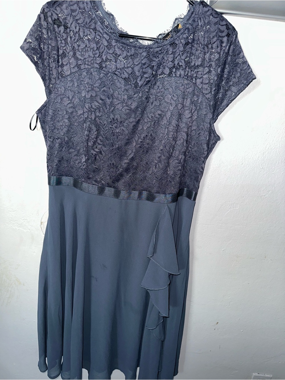 Miusol Navy Lace Bodice Chiffon Skirt Dress